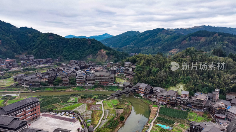 侗族特色建筑程阳八寨风景航拍图