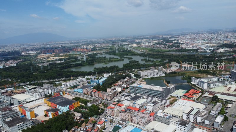 航拍广东省东莞市横沥镇城市风光