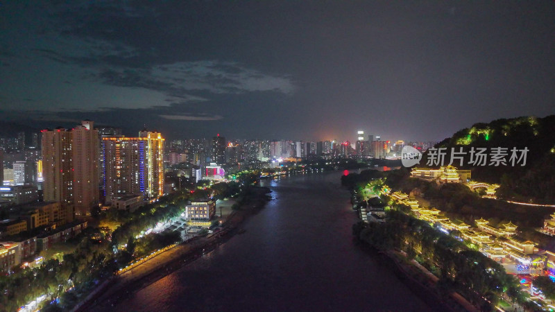 甘肃兰州中山桥夜景航拍