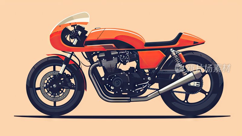平面插画，彩色复古摩托车插图