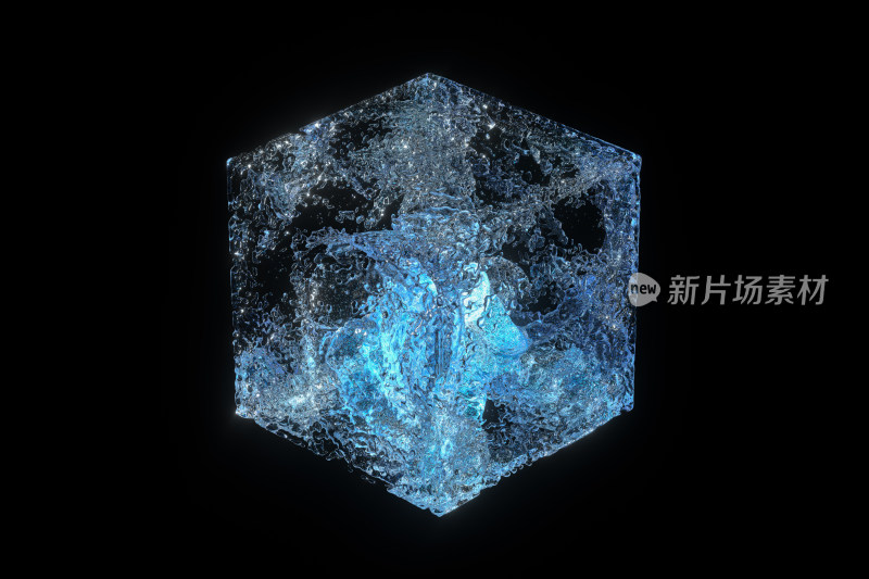 透明冰块中发光的粒子 3D渲染