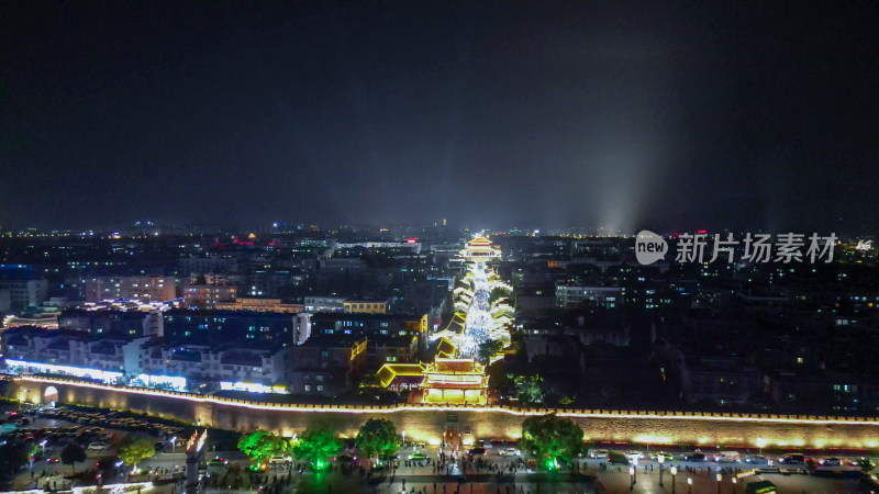 航拍湖北襄阳古城襄阳北街夜景