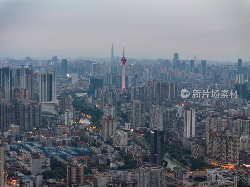 四川成都城市天府市区电视塔高空夜景航拍