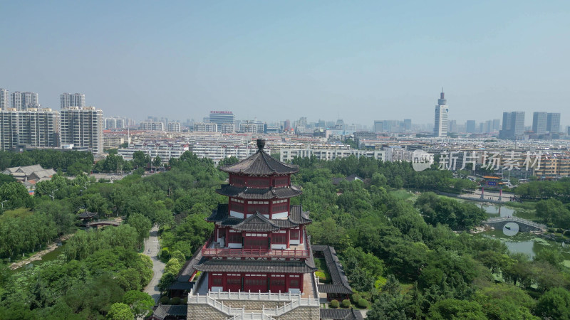 航拍山东济宁南池景区