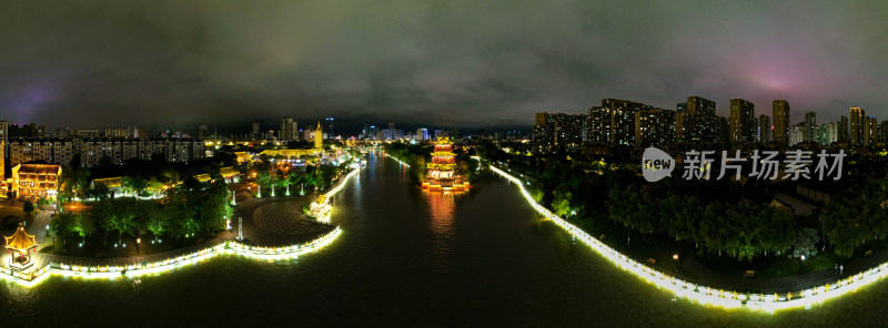 淮安城市夜景里运河长廊航拍全景图