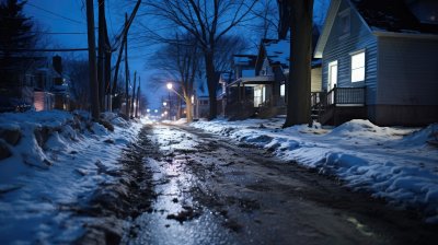 冬天下雪后的城镇街道