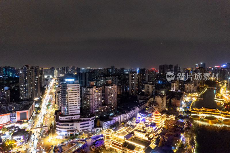 航拍四川成都城市夜景交通灯光