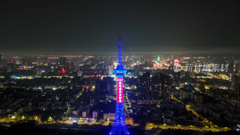 四川德阳城市地标德阳电视塔夜景灯光航拍图