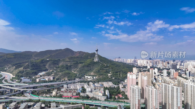 青海西宁城市风光城市高楼航拍图