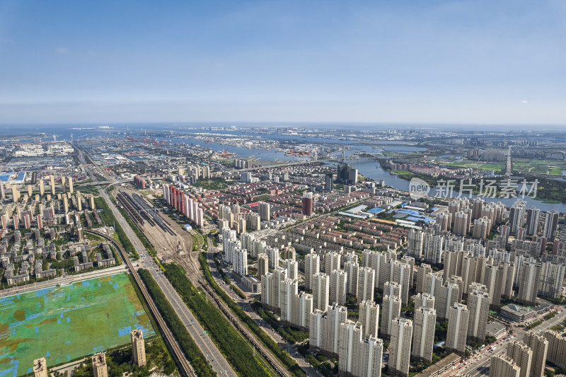 天津滨海新区于家堡海河风景城市风光航拍