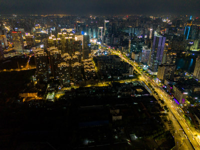 武汉夜景灯光航拍图