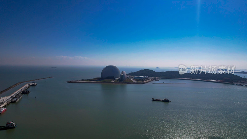 广东珠海日月贝大剧院地标建筑航拍