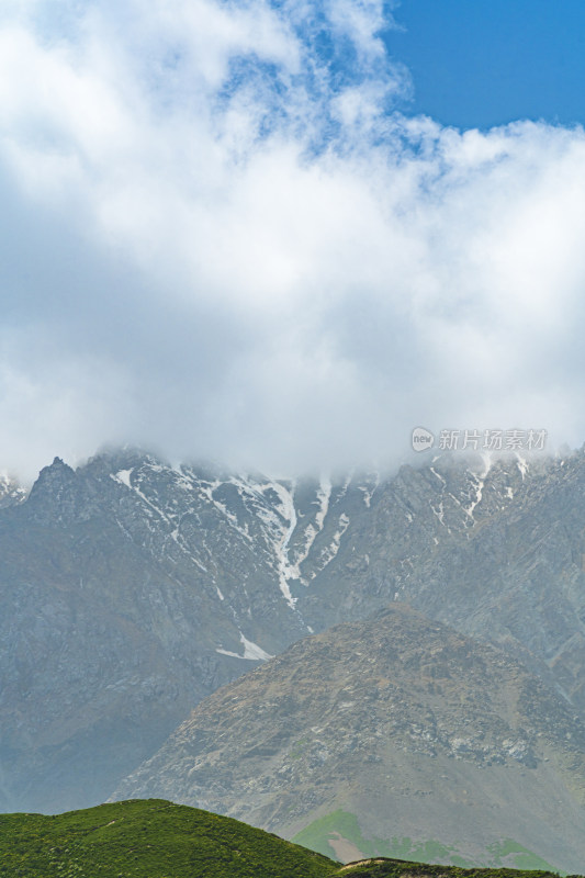 夏季青海祁连山高山草原牧场与祁连雪山