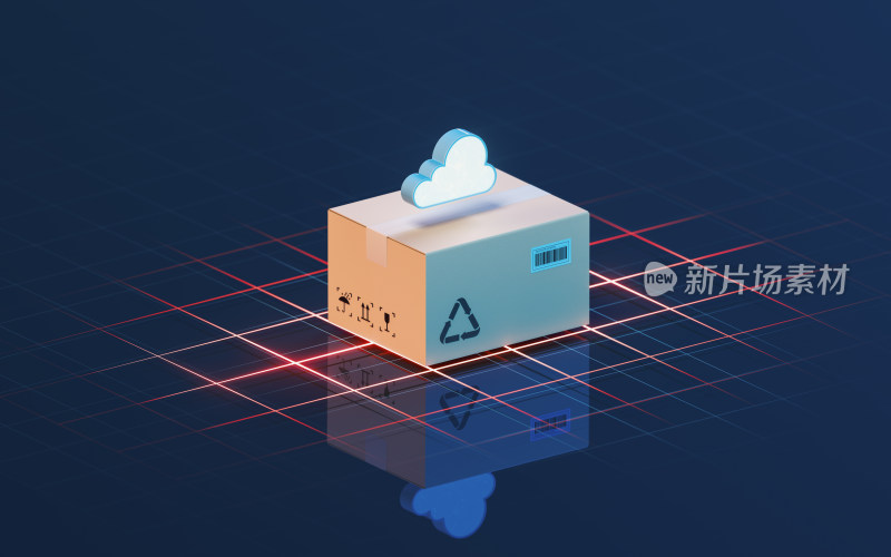 包装纸箱货物与云概念 3D渲染