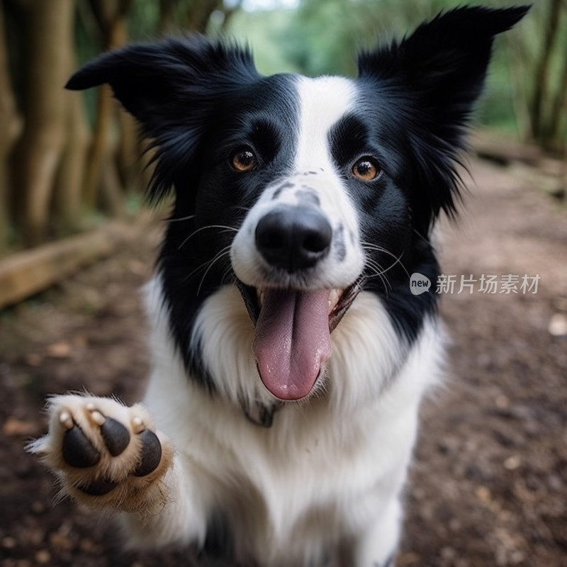 伸出爪子的可爱边牧犬