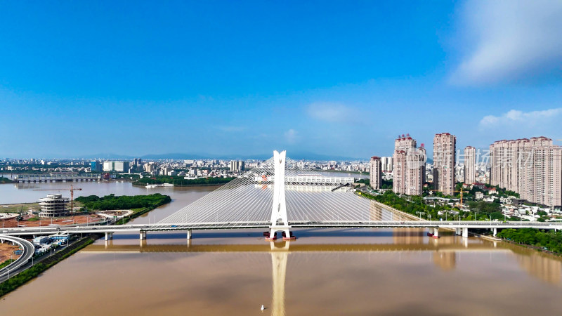 广东潮州韩江大桥地标建筑航拍