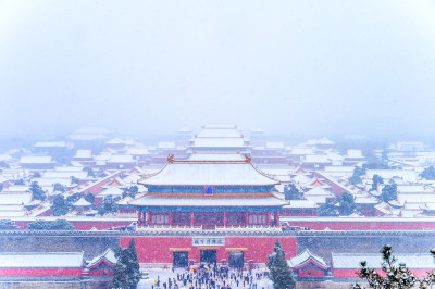 北京故宫博物院雪中古建筑风光