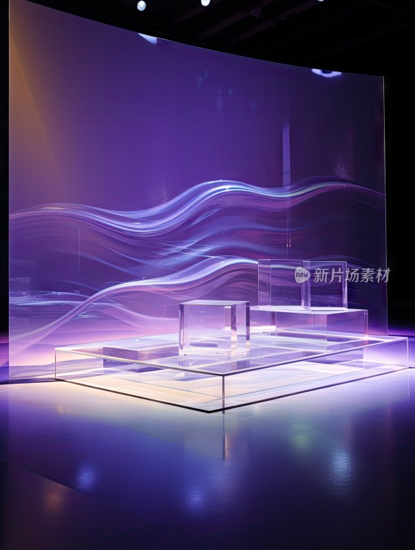 3D紫色科幻抽象背景展台