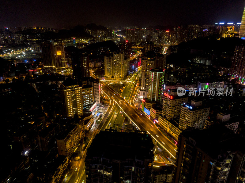 贵阳城市夜景交通航拍