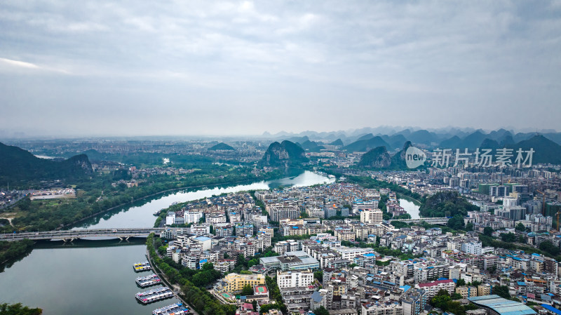 山水环绕的桂林城市风光全景鸟瞰