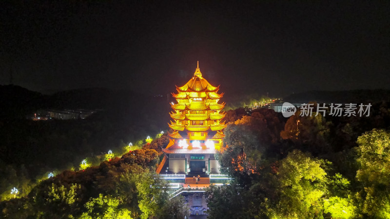 四川德阳钟鼓楼夜景灯光航拍图