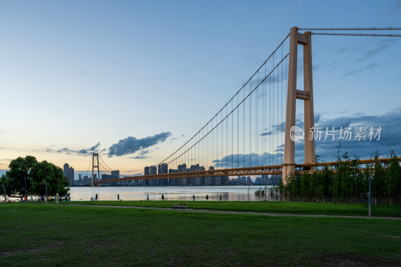 夏季夜晚武汉杨泗港长江大桥建筑风光