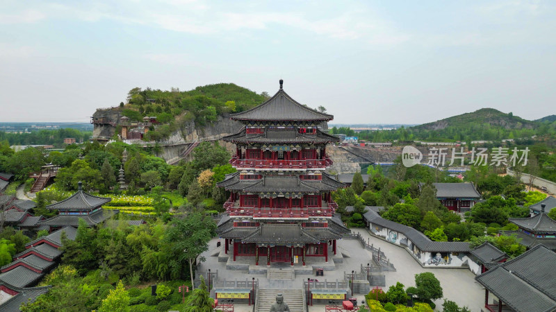 航拍河南商丘芒砀山旅游区夫子山景区