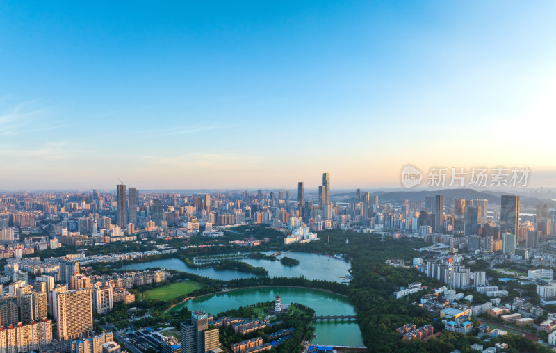 城市高楼林立的长沙江景航拍全景