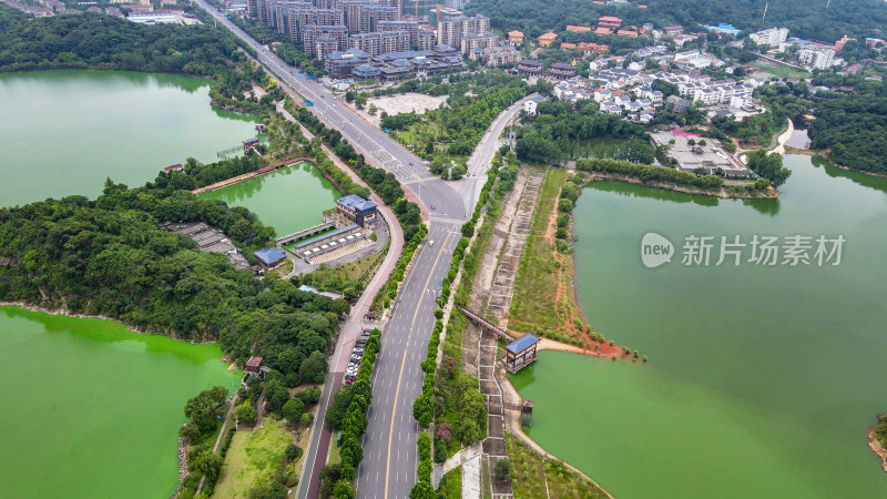 湖南岳阳城市风光交通航拍图