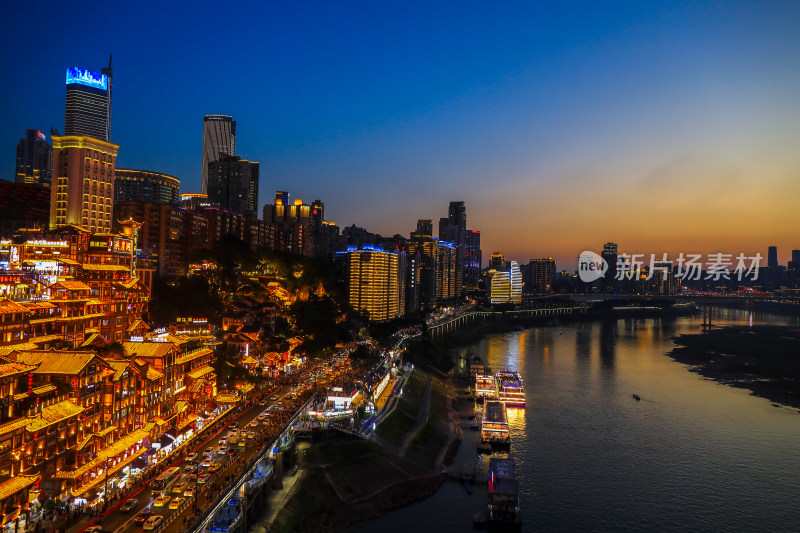 重庆千厮门大桥洪崖洞现代化城市夜景