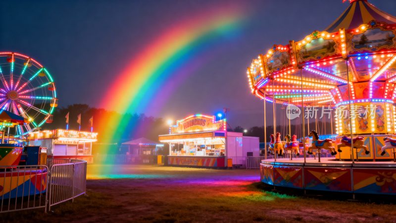 游乐园摩天轮旋转木马夜景