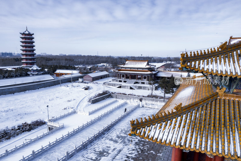 龙华寺雪景航拍