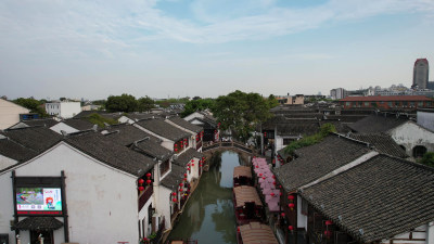 航拍江苏苏州七里山塘景区4A景区