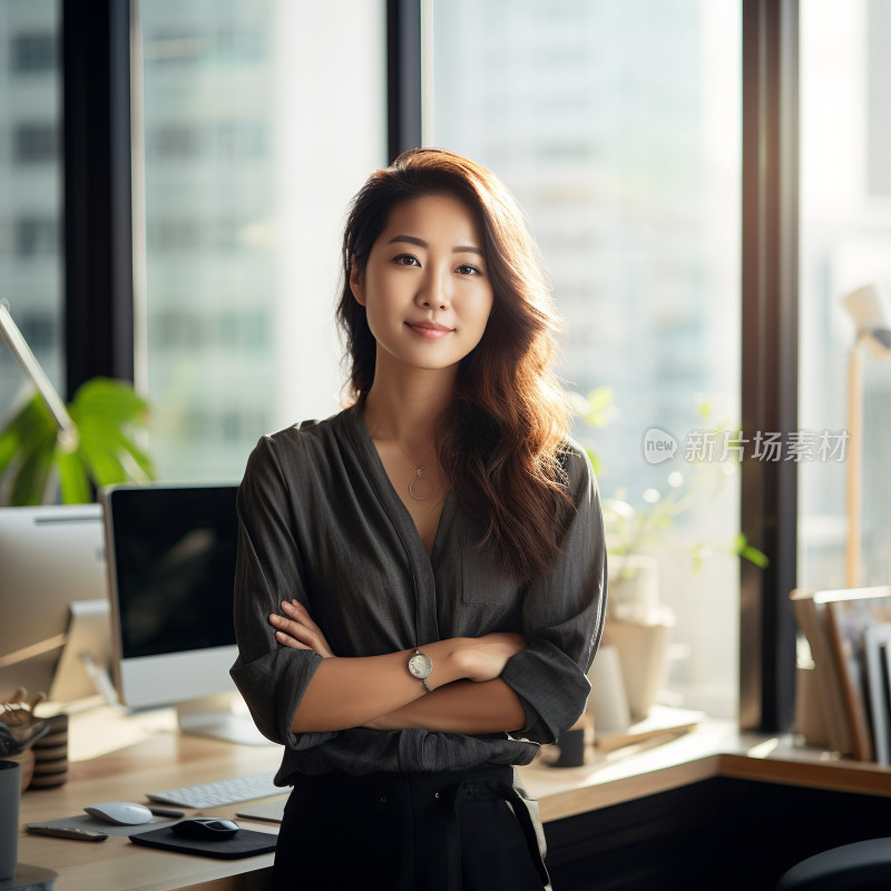 年轻漂亮自信的亚洲女商人在办公室的肖像