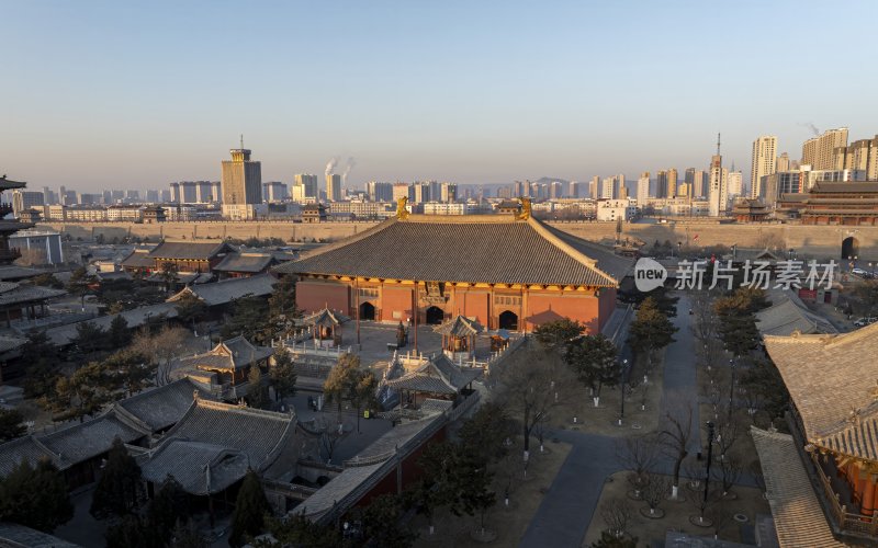 山西省大同市大同古城华严寺航拍