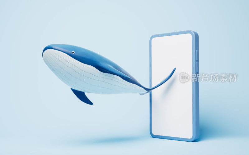 鲸鱼与手机屏幕3D渲染