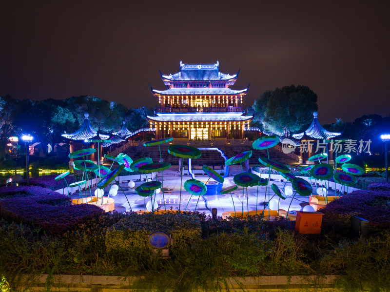 航拍苏州盘门景区中秋灯会夜景