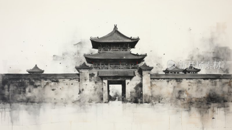 中国传统水墨画，北京紫禁城