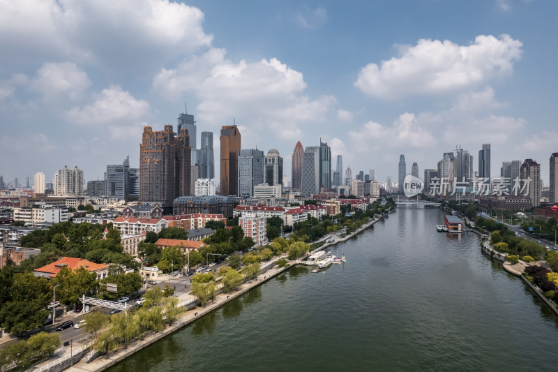 天津海河风景线城市天际线建筑风光航拍