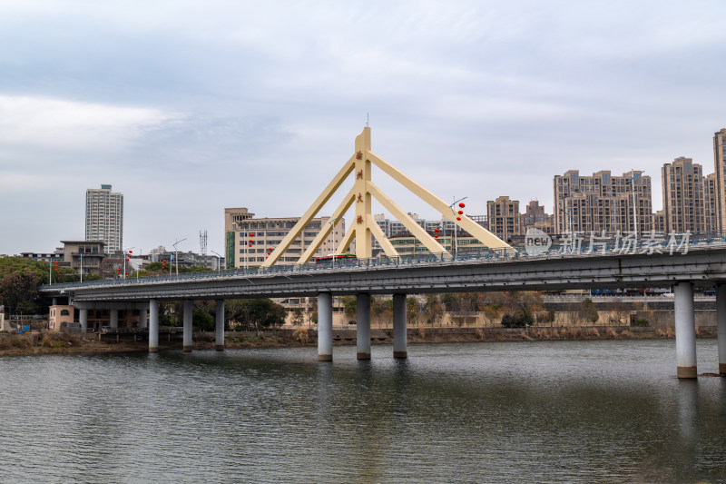 特色造型的城市跨河桥梁全景