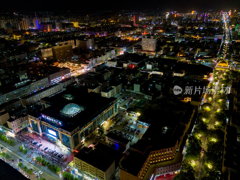 张掖城市大景夜景灯光航拍图