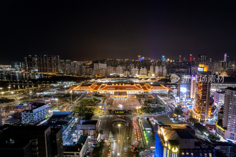 广东珠海横琴口岸夜景航拍图