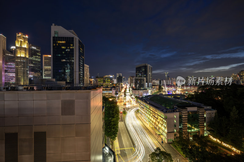 新加坡彩色警察局流光溢彩的都市夜景