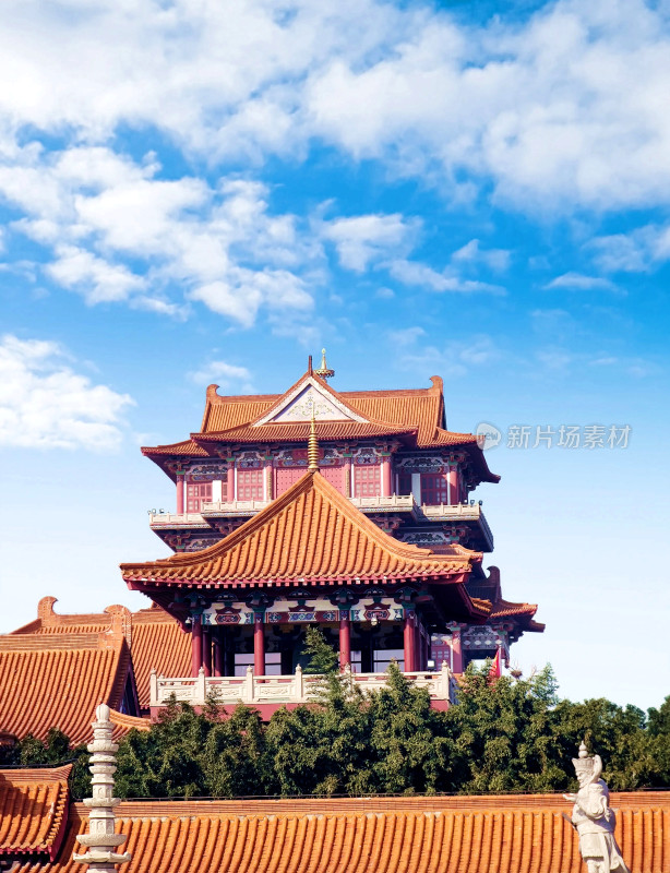 中式古建筑屋顶宝莲寺景观特写