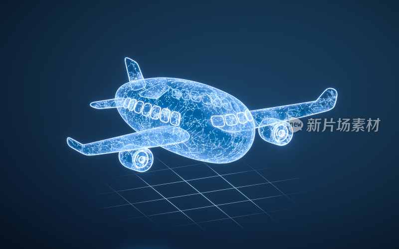 蓝色科技感结构飞机3D渲染