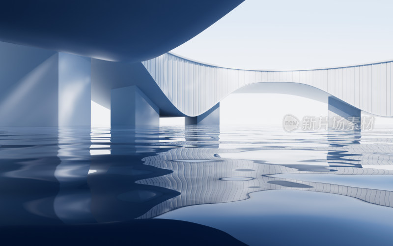创意简约建筑与水面3D渲染