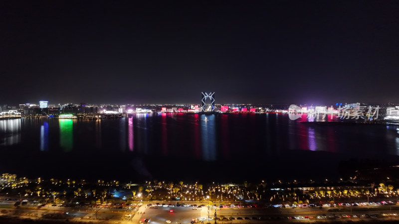 上海临港滴水湖夜景全景