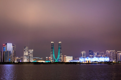 杭州亚运会 奥体中心 杭州之门灯夜景