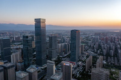 西安高新区绿地集团大楼夜景航拍