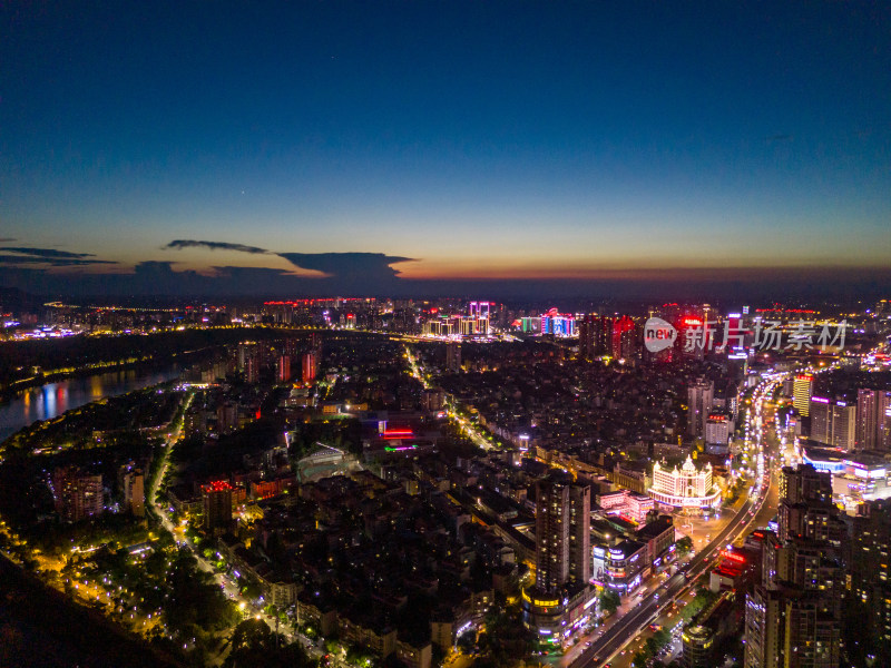 四川泸州晚霞夜景航拍图